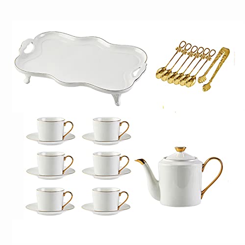JEVHLYKW Porzellan-Teeservice, Teetassen- und Untertassen-Sets für 6 Personen, mit Teekanne, Teelöffeln und Tablett für Thanksgiving-Hochzeitsteeservice von JEVHLYKW