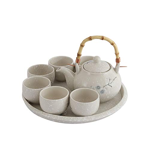 JEVHLYKW Tee-Set/Teekanne-Set, Haushalts-Keramik-Tee-Set, EIN Wasserkocher, 6 Tassen mit Teetablett, Schneeflocken-Glasur, 8 Sets Tee-Set, chinesisches Set von JEVHLYKW
