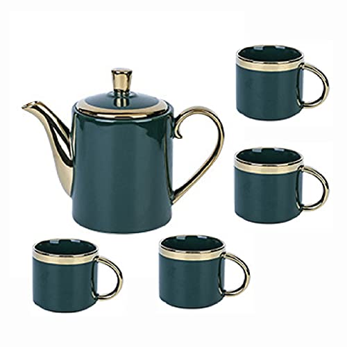 JEVHLYKW Teeservice, Teeservice für den Nachmittagstee, grünes Teeservice aus britischem Porzellan, eine Teekanne, Set mit 4 Kaffeetassen für den Haushalt, 5-teilig von JEVHLYKW