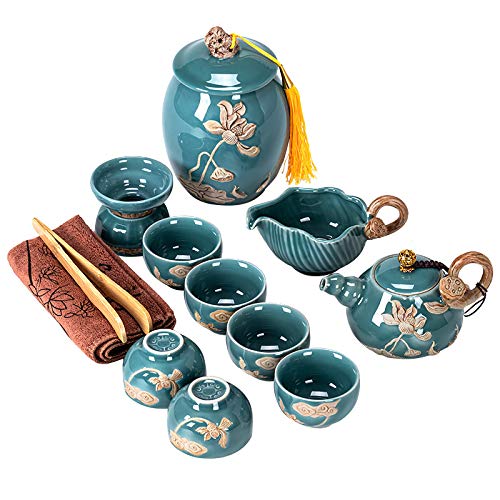 JEVHLYKW Utility-Porzellan-Teesets, Kung-Fu-Teeset, Teekanister, Keramik-Teetassen-Set, blau glasierte Porzellan-Teekanne und Teetassen, Teekannen. Interessant von JEVHLYKW