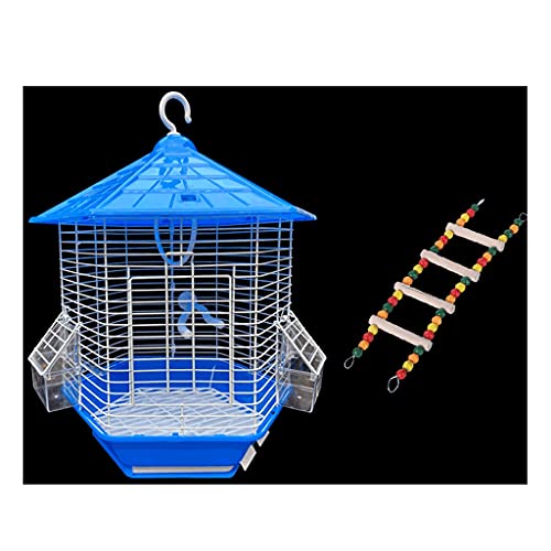 JEVHLYKW Vogelkäfige, tragbares Vogelkäfigpaket mit Spielzeug, Kleiner Flugkäfig mit Rollständer und abnehmbarem Bodenfach für kleine Vögel, blaues Vogelkäfigdekor (Farbe: Set B) von JEVHLYKW