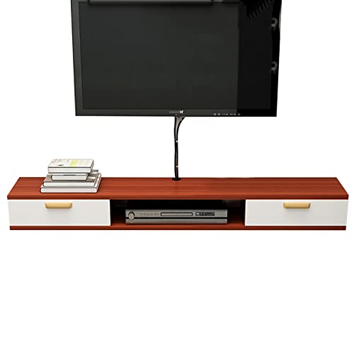 JEVHLYKW Wandmontiertes TV-Gerät aus Holz, Kleiner schwimmender TV-Ständer – wandmontiertes Medienkonsolen-Entertainment-Center, schwebendes TV-Regal, Multimedia-Aufbewahrungsschrank mit 2 Türen, für von JEVHLYKW
