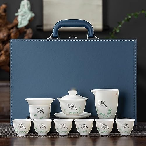 Japanisches Teeservice, Teeservice, Teetassen-Set, handbemaltes Eistalg-Teeservice aus Jade-weißem Porzellan, Haushalts-Kung-Fu-Teeservice aus weißem Porzellan (Farbe: A, Größe:) (K) Interessant von JEVHLYKW