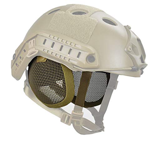 JFFCESTORE Taktischer Airsoft Militär-Paintball-Metall-Netz-Seitenabdeckung mit Ohrenschutz für schnellen Helm (ohne Helm), DE von JFFCESTORE