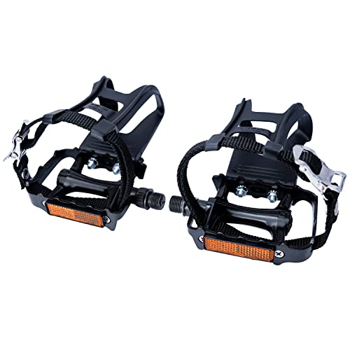 JGbike Bike Pedals with Toe Clips and Straps for Exercise Outdoor Cycling and Indoor Stationary Bike 9/16-Inch Spindle Alloy Bicycle Pedals Wellgo von JGbike