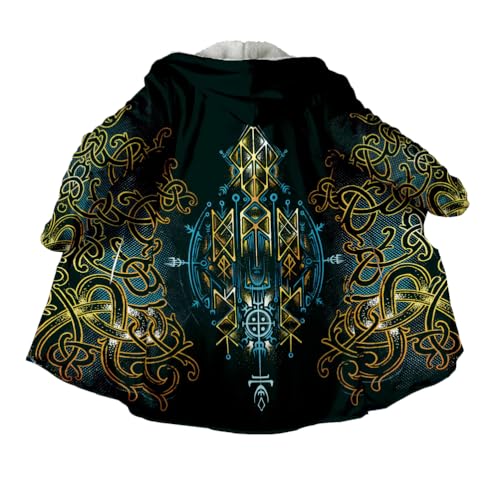 JHBTFQ Wikinger-Umhang Mittellang Winter Verdickt Warm Kapuzenumhang Bademantel 3D-Druck Nordische Mythologie Kunstkaschmir Unisex-Jacke,Web of wyrd,M von JHBTFQ