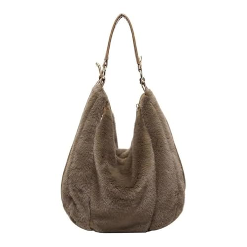 Tasche Damen Umhängetasche Plüsch, Plüsch Tasche Damen Groß, Tasche Mit Plüsch Damen, Plüsch Tasche Damen, Damen Kunstfell Fuchs Pelz Tote Tasche, Pelzige Henkeltaschen (Brown) von JIABAOZ