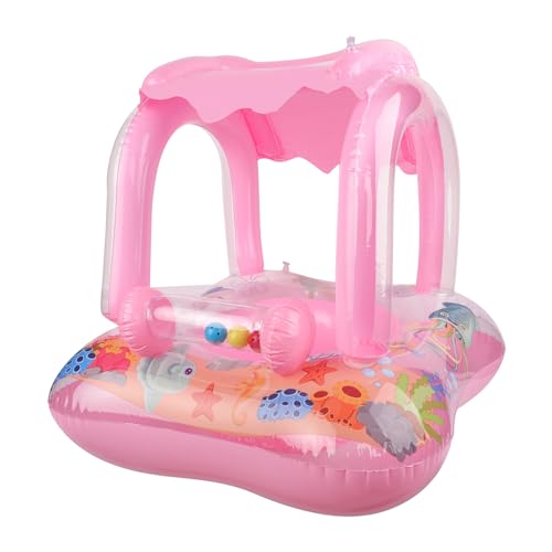 Schwimmring Baby mit UPF50+ Sonnenschutzdach & Spielzeug, Schwimmhilfe Baby für den Pool, Kinder Schwimmsitz, Kleinkind Pool Schwimmring für 6-36 Monate (Rosa) von JIAHG
