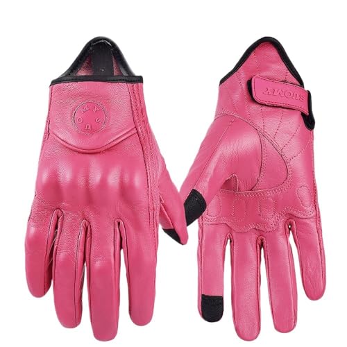 Motorrad Handschuhe Herr Damen Motorrad-Lederhandschuhe, Sommer, atmungsaktiv, Moto-Handschuhe, Retro-Vollfinger-Fahrradhandschuhe, Rosa, XS-XXL Motorradhandschuhe Herren ( Color : Pink , Size : M ) von JINEKU