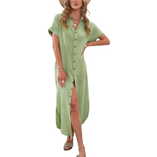 Lässiges Cardigan-Maxikleid mit Knöpfen für Damen, geknöpftes Überwurf-Hemdkleid für Frauen, Badeanzug-Überzüge-Strandkleid (XX-Large,C) von JINEQIANE