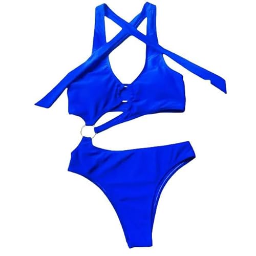 JINGBDO Bikini Damen Eine Schulter EIN Stück Badeanzug Frauen Badebekleidung Weiblicher Badeanzug Schwimmframe-Blau-M von JINGBDO