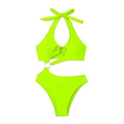 JINGBDO Bikini Damen Eine Schulter EIN Stück Badeanzug Frauen Badebekleidung Weiblicher Badeanzug Schwimmframe-Neongrün-L von JINGBDO