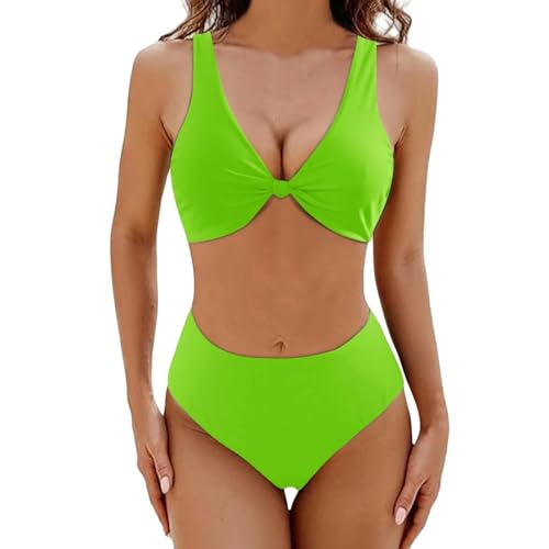 JINGBDO Bikini-Setvintage Bikini Anzug Badeanzug Frauen Zweiteilig Badeanzug Solid Deep V Hals Badeanzug Strand Urlaub Badebekleidung-Hellgrün-XL von JINGBDO