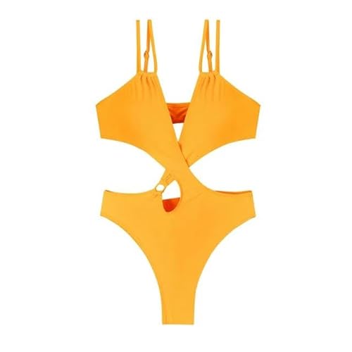 JINGBDO Damen Bademode Hollow Swimsuit One -Stück Bikinis Frauen Tanga Badeanzug Weiblicher Badeanzug Badeanzug Badebekleidung-Gelb-M von JINGBDO