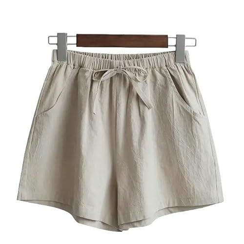 JINGBDO Shorts Für Frauendamenfarbe Sommershorts Kordelstring Hohe Taille Casual Shorts Atmungsaktives Weitbein Frauenshorts-Khaki-XL von JINGBDO