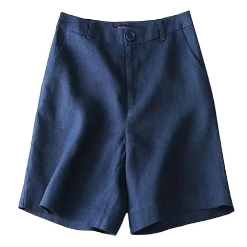 JINGBDO Shorts Für Frauenfrauen Sommershorts Cotton Casual Shorts Süßigkeit Farbe Klassische Leinenknopf Fliege Frauen Gerade Shorts-Blau-2Xl von JINGBDO