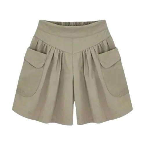 JINGBDO Shorts Für Frauenlässige Frauen-A-Line-Shorts Frauen Solid Color Lose Shorts Frauen Hohe Taille Bequeme Outdoor-Shorts-Khaki-2Xl von JINGBDO