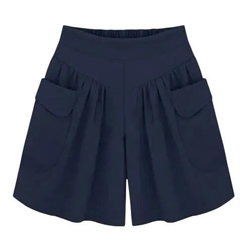 JINGBDO Shorts Für Frauenlässige Frauen-A-Line-Shorts Frauen Solid Color Lose Shorts Frauen Hohe Taille Bequeme Outdoor-Shorts-Navy Blau-3Xl von JINGBDO