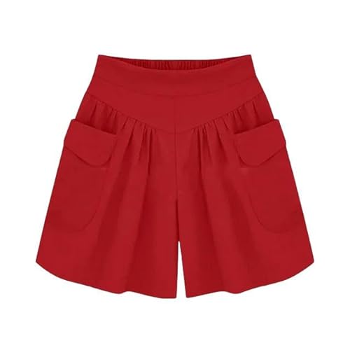 JINGBDO Shorts Für Frauenlässige Frauen-A-Line-Shorts Frauen Solid Color Lose Shorts Frauen Hohe Taille Bequeme Outdoor-Shorts-Weinrot-3Xl von JINGBDO