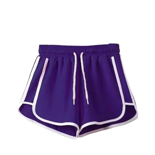 JINGBDO Shorts Für Frauensommer Fashion Casual Shorts Süßigkeiten Farbe Atmungsaktive Große Shorts Ladies Elastic Taille Sportshorts-Lila-L von JINGBDO