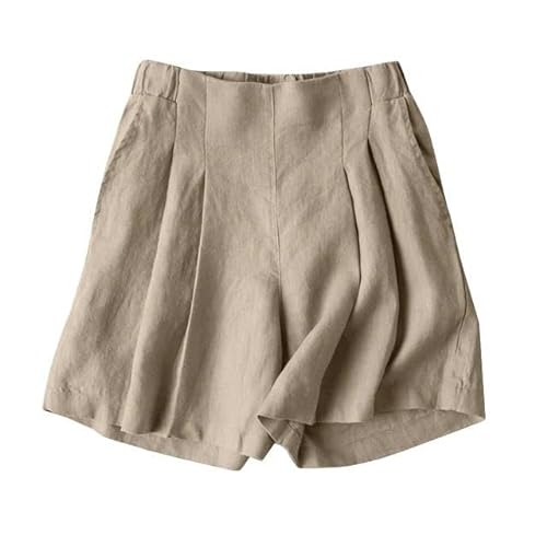 JINGBDO Shorts Für Frauensommershorts Für Frauen Modische Elastische Elastische Taille Solid Color Hosen Elegante Freizeit -Strandfeiertaghosen-Beige-4Xl von JINGBDO