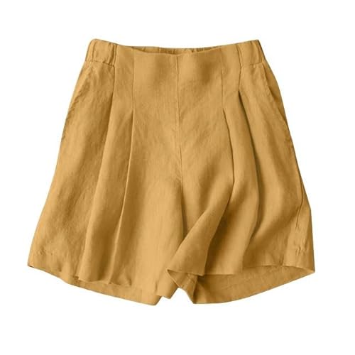 JINGBDO Shorts Für Frauensommershorts Für Frauen Modische Elastische Elastische Taille Solid Color Hosen Elegante Freizeit -Strandfeiertaghosen-Gelb-4Xl von JINGBDO