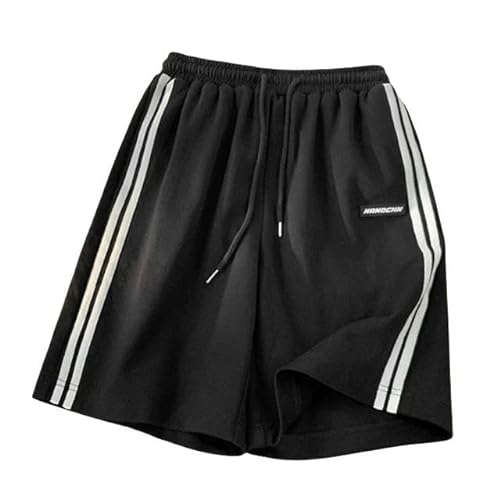 JINGBDO Shorts Für Frauenstriped Shorts Damen Summer Street Shorts Losen Weitbein Shorts Korean Casual Elastic Taille Sportshorts-Schwarz-M von JINGBDO