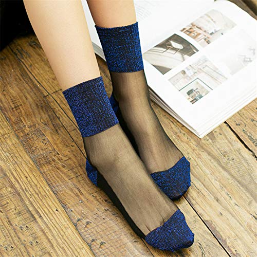 JINLL Damen Free-Size Ankle Sheer Socken Kristall Transparente Knöchel Seidige Socken, Blau von JINLL