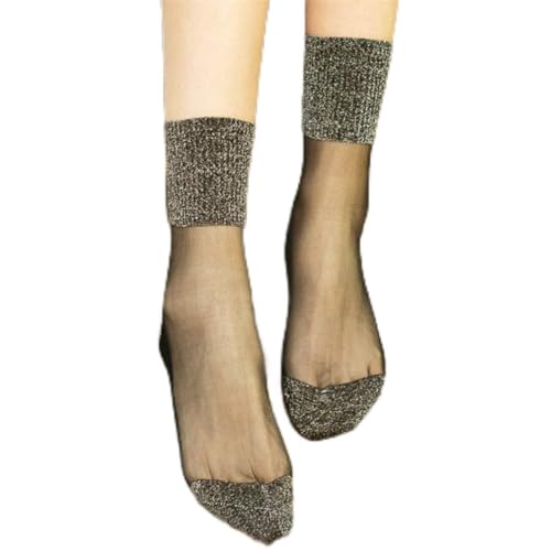 JINLL Damen Free-Size Ankle Sheer Socken Kristall Transparente Knöchel Seidige Socken, Silber von JINLL