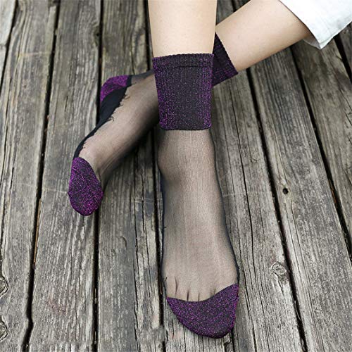 JINLL Frauen Free-Size Ankle Sheer Socken Kristall Transparente Knöchel Seidige Socken, Lila von JINLL
