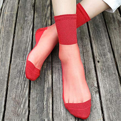 JINLL Frauen Free-Size Ankle Sheer Socken Kristall Transparente Knöchel Seidige Socken, Rot von JINLL