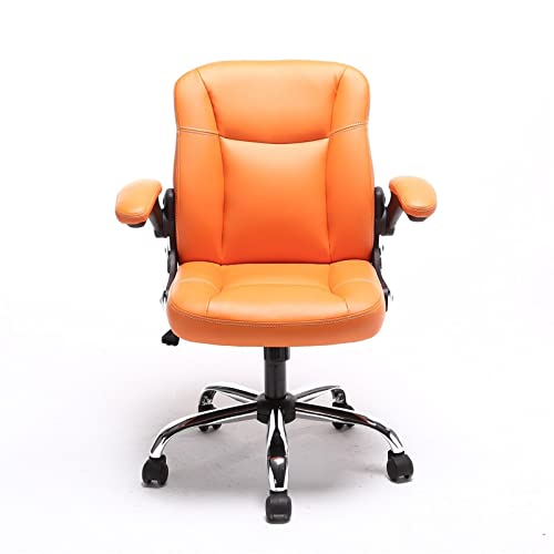 JINMUXUAN Büro-Schreibtischstuhl, Bürostuhl, ergonomischer Bürostuhl, Leder-Bürostuhl mit Rollen, drehbarer Rollstuhl, Arbeitsstuhl mit mittlerer Rückenlehne (Orange) Beauty Comes von JINMUXUAN