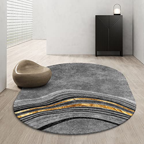 JINMUXUAN Kleiner ovaler Teppich, moderner Teppich, 80 x 160 cm, nordisch, schwarz-grau, vergoldet, Rutschfester Teppich für Wohnzimmer und Schlafzimmer Beauty Comes von JINMUXUAN