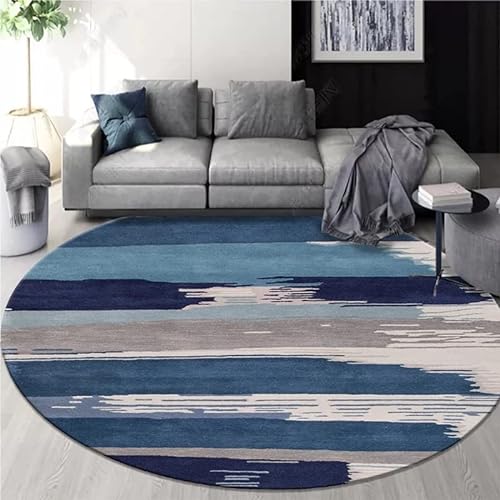 JINMUXUAN Soft-Touch-Teppiche, Kurzflor-Teppiche, Blaugraue Geometrie, Kurzflor, eingefasst, weich, Flächenteppich für Schlafzimmer, 120 x 120 cm, rund Beauty Comes von JINMUXUAN
