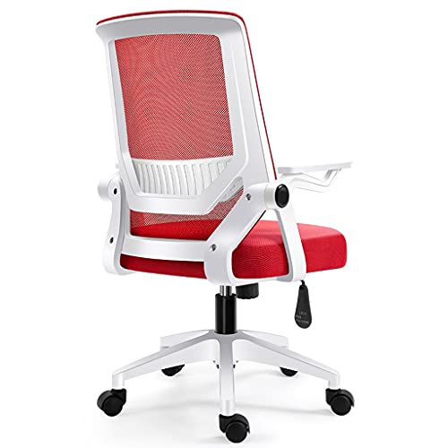 Netz-Bürostuhl mit Riemenscheibenhalterung, ergonomischer, verstellbarer Schreibtischstuhl mit hoher Rückenlehne und Armlehnen, für Büro, Schlafsaal, Heimgeschenk (Farbe: Rot) (Rot) Beauty Comes von JINMUXUAN