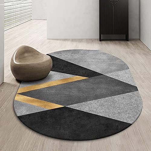 Ovale Teppiche für Wohnzimmer, großer rutschfester Teppich, 160 x 180 cm, trendiges modernes schwarz-graues geometrisches Dreieck, rutschfester Teppich für Wohnzimmer und Schlafzimmer Beauty Comes von JINMUXUAN