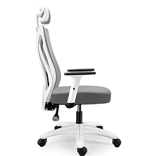 Verstellbarer Bürostuhl mit Riemenscheibenhalterung, ergonomischer Netz-Schreibtischstuhl mit hoher Rückenlehne und Armlehnen, für Büro, Schlafsaal, Heimgeschenk (Farbe: Typ A Weiß + Grau) (Typ A Weiß von JINMUXUAN