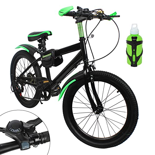 JINPRDAMZ 20 Zoll Fahrrad, Kinder Fahrräder, Schülerfahrrad 6 Gang Mountainbike Grüner Kinder Fahrrad Jungen Fahrrad Mädchen Fahrrad MTB Bike (Schwarz + Grün) von JINPRDAMZ