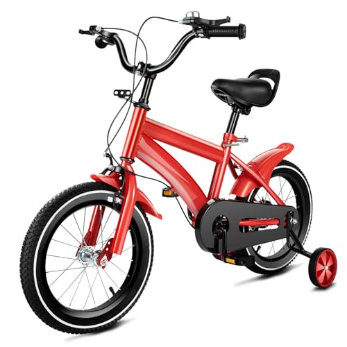 JINPRDAMZ Kinderfahrrad, 14 Zoll Trainingsrad Fahrrad mit Stützrädern Jungen und Mädchen fahrräder für 3-6 Jahre Anfänger Fahrrad (Rot) von JINPRDAMZ