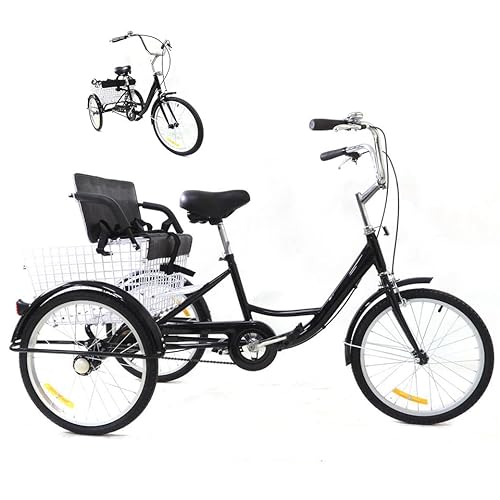 JINPRDAMZ Neue 20 Zoll Erwachsenen Dreirad mit Kindersitz mit Einkaufskorb mit Rücksitz Dreirad Fahrrad Cargo Fahrrad Geeignet für Menschen 61-67 Zoll groß mit Einem Gewicht von Weniger als 264,5 lbs von JINPRDAMZ
