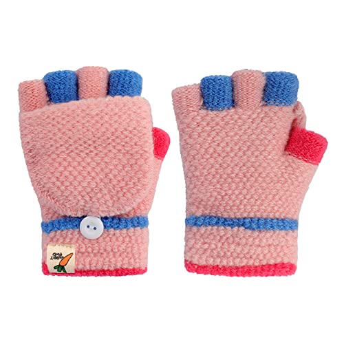 JINTN Kinder Halbfinger Handschuhe mit Flip Top Fausthandschuhe Strickhandschuhe Fünf Finger Fäustlinge Winterhandschuhe Gestrickte Fahrradhandschuhe, 3-10 Jahre alt (Pink-F, One size) von JINTN