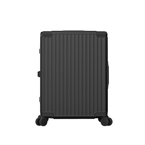 JIPEIXUANGR Koffer Aluminiumrahmen-Koffer, leiser Universal-Rollenkoffer, Boarding-Koffer, Trolley-Koffer, Männer und Frauen Suitcase (Color : Black, Size : A) von JIPEIXUANGR