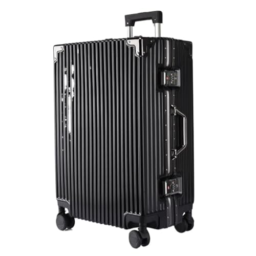 JIPEIXUANGR Koffer Herren- Und Damen-Aluminiumrahmen-Koffer, Trolley-Koffer, Boarding-Koffer, Geräuschlos, Universal-Rad, Passwort-Box Suitcase (Color : Black, Size : A) von JIPEIXUANGR