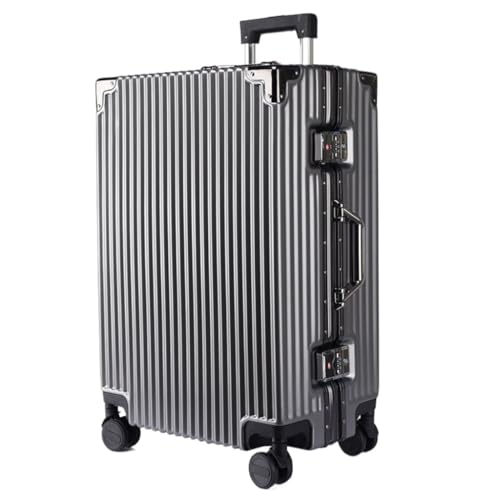 JIPEIXUANGR Koffer Herren- Und Damen-Aluminiumrahmen-Koffer, Trolley-Koffer, Boarding-Koffer, Geräuschlos, Universal-Rad, Passwort-Box Suitcase (Color : Gray, Size : A) von JIPEIXUANGR
