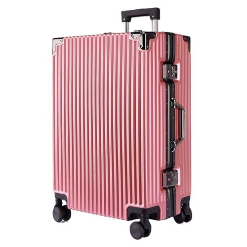 JIPEIXUANGR Koffer Herren- Und Damen-Aluminiumrahmen-Koffer, Trolley-Koffer, Boarding-Koffer, Geräuschlos, Universal-Rad, Passwort-Box Suitcase (Color : Pink, Size : A) von JIPEIXUANGR