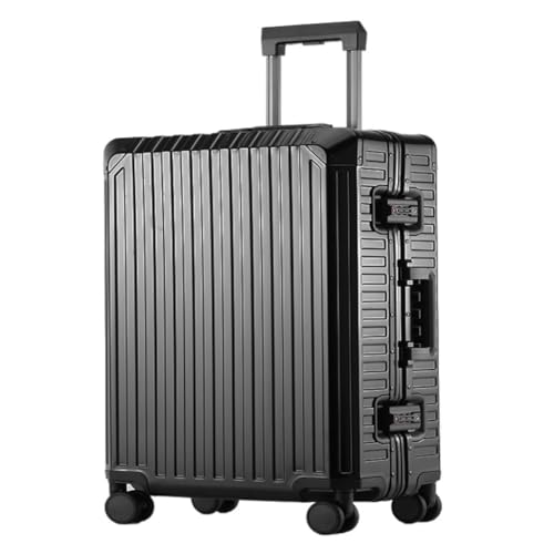 JIPEIXUANGR Koffer Trolley-Koffer aus Aluminium-Magnesium-Legierung, drehbarer Reisekoffer, Passwort-Koffer for Männer und Frauen Suitcase (Color : Black, Size : A) von JIPEIXUANGR