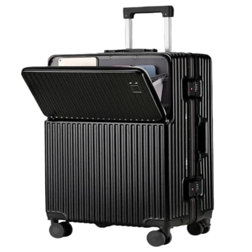 JIPEIXUANGR Koffer Vorne Öffnender Trolley-Koffer Mit Aluminiumrahmen Und Schließfach. Business-Koffer, Trockene Und Nasse Doppelschicht-Trennung Suitcase (Color : Black, Size : A) von JIPEIXUANGR