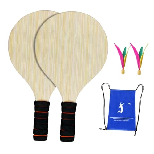 JISADER 2er Set Badmintonschläger Strandtennisschläger Paddelschläger Familienspiel mit Robuster Holzkonstruktion Und Griff Zur Steigerung Der Reaktion für K, 2 Kleine Bälle von JISADER