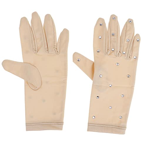 JISADER Elastische Handschuhe mit funkelnden Strasssteinen für den Eiskunstlaufwettbewerb - Damen und Kinder, Hautfarbe, M von JISADER