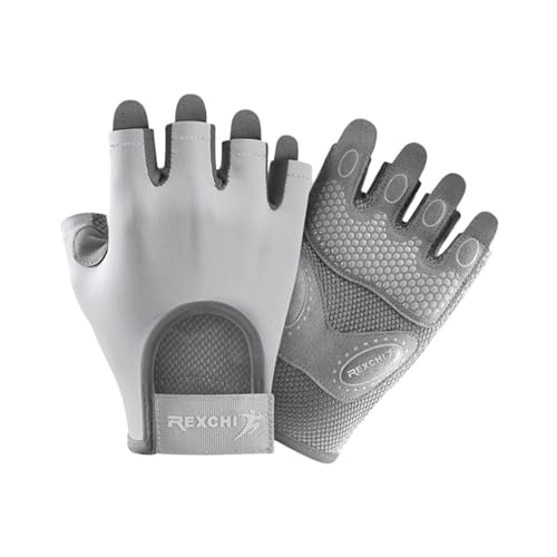 JISADER Halbfinger-Handschuhe, Fitness-Handschuhe, Fahrradhandschuhe, Damen, Herren, Fingerlose Fäustlinge, Mountainbike-Handschuhe für Bodybuilding, Grau von JISADER